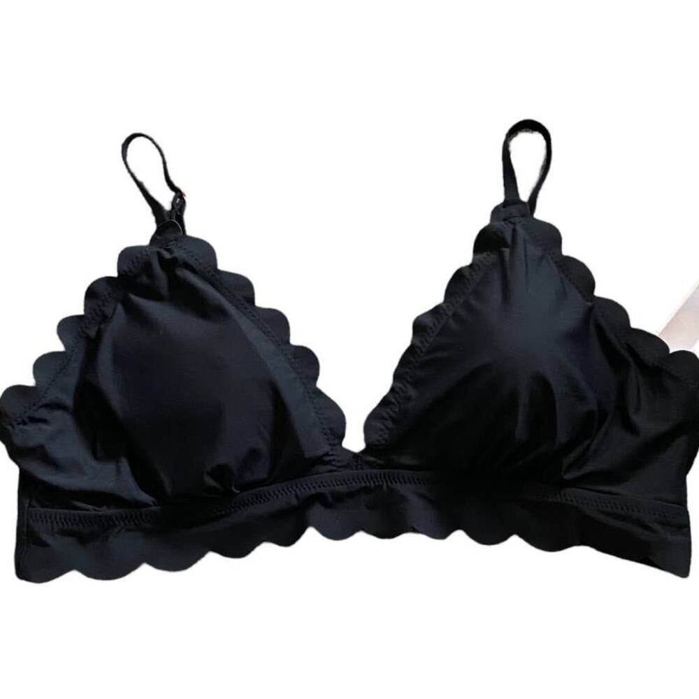 NWT Chelsea Nordstrom Scalloped Edge Black bikini top Size XXL